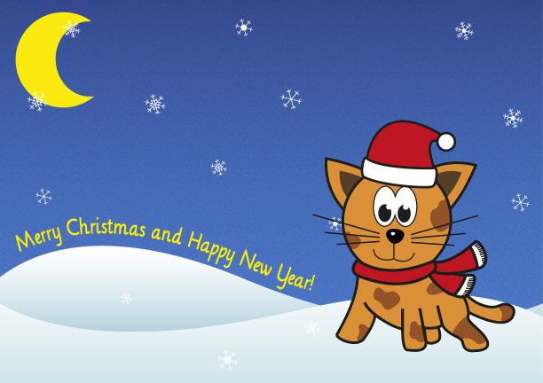 圣诞节日的猫在冬天下雪的背景图片下载
