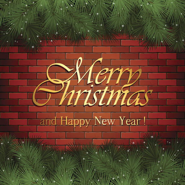 砖墙上的金字圣诞快乐图片下载
