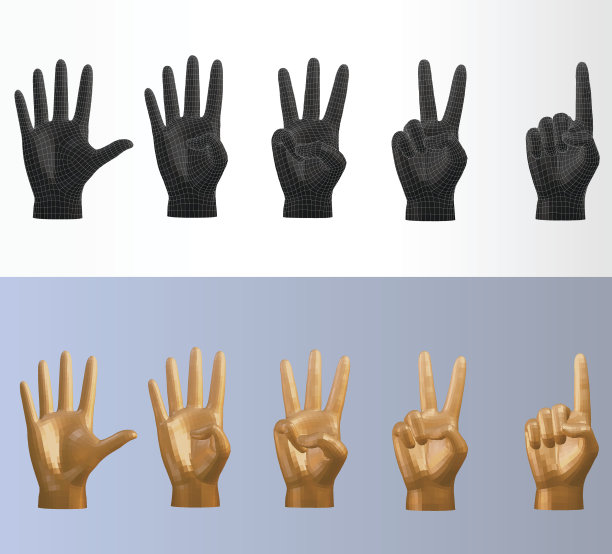 三维矢量多边形计数手姿态设置在各种风格图片下载