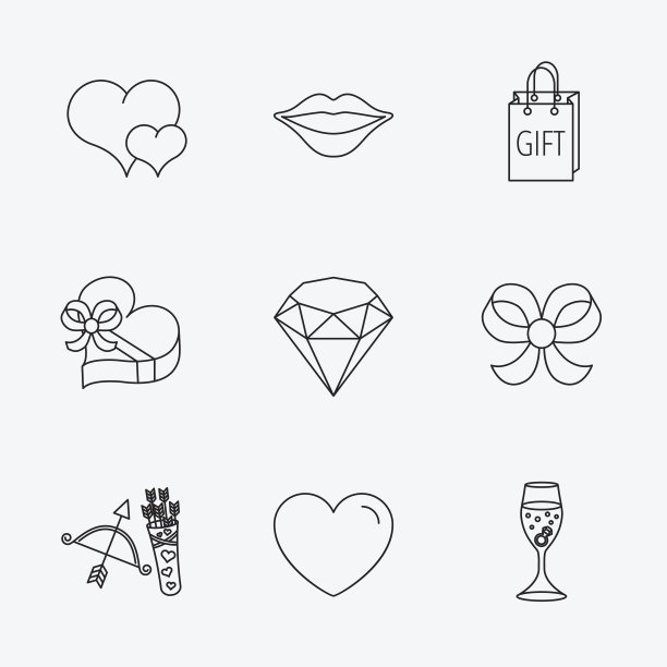 爱的心，辉煌和订婚戒指的图标。图片下载