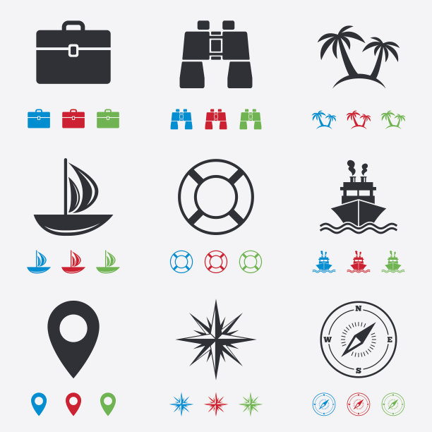 邮轮旅行，船舶和游艇图标。旅行的迹象图片下载