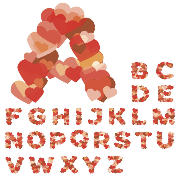 由红心组成的彩色字母图片下载