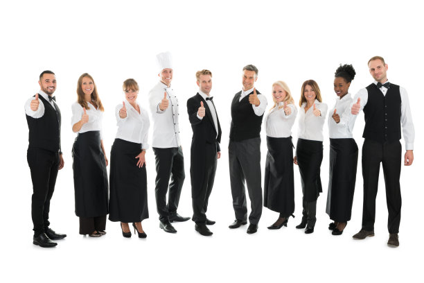 自信的餐厅员工站成一排图片下载