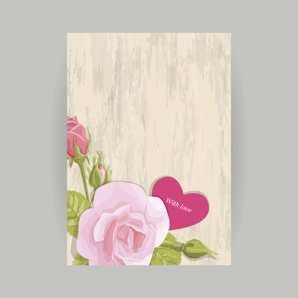 花复古垂直卡片与心图片下载