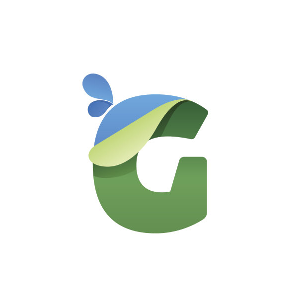 G字母图标与蓝色滴和折叠的角落。图片下载