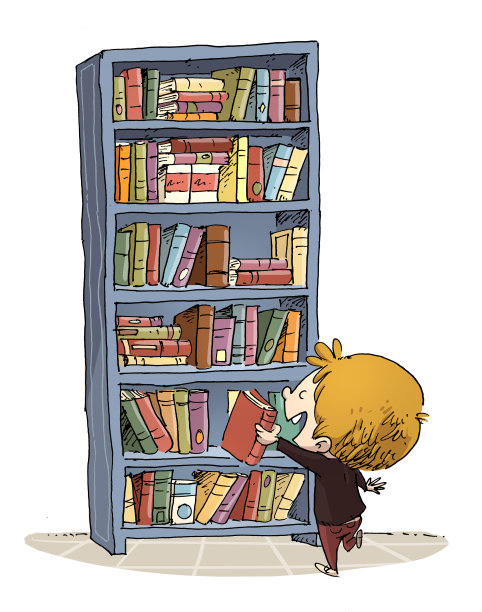 孩子从书架上拿起一本书图片下载