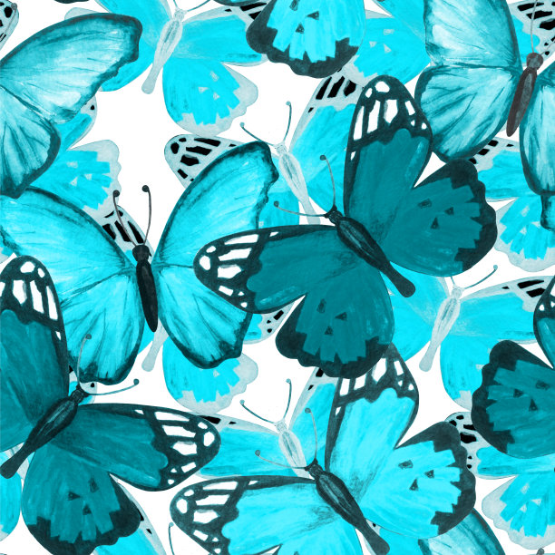 水彩无缝图案与蝴蝶图片下载