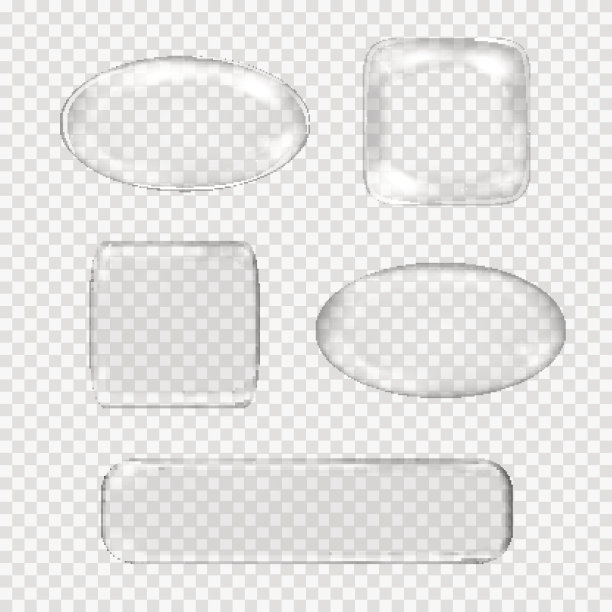 矢量透明玻璃按钮组。白色的球体，正方形，长方形图片下载