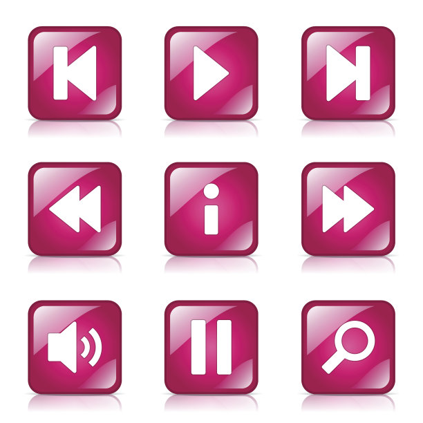 多媒体控制器正方形矢量粉色图标设计集图片下载