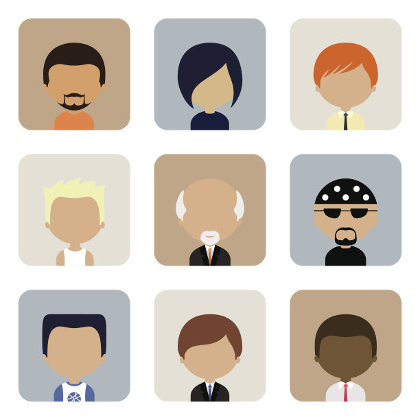 一套男人的脸图标在平面设计素材图片