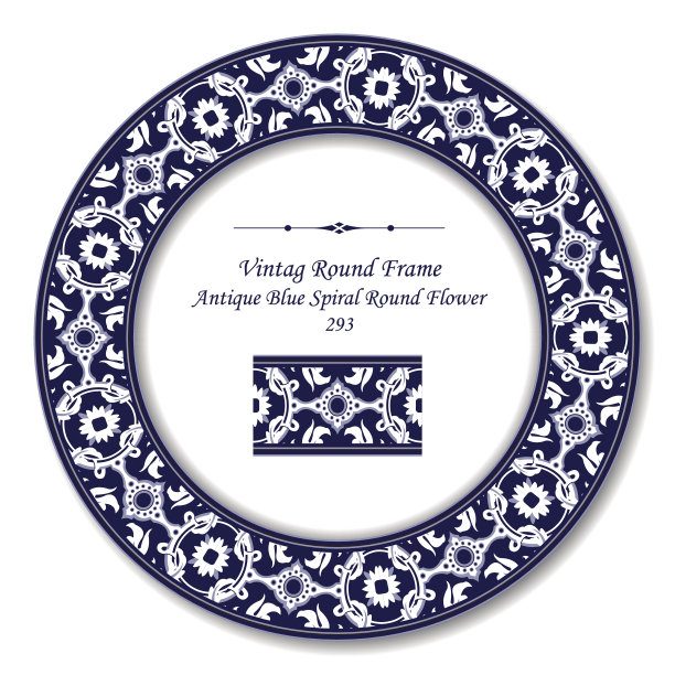 复古圆形复古框架-古董蓝色螺旋圆形花图片下载