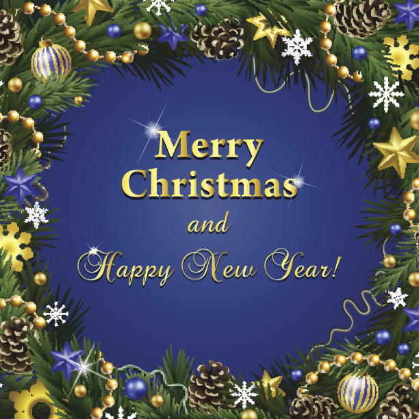 贺卡的冬季假期与现实的花环图片下载