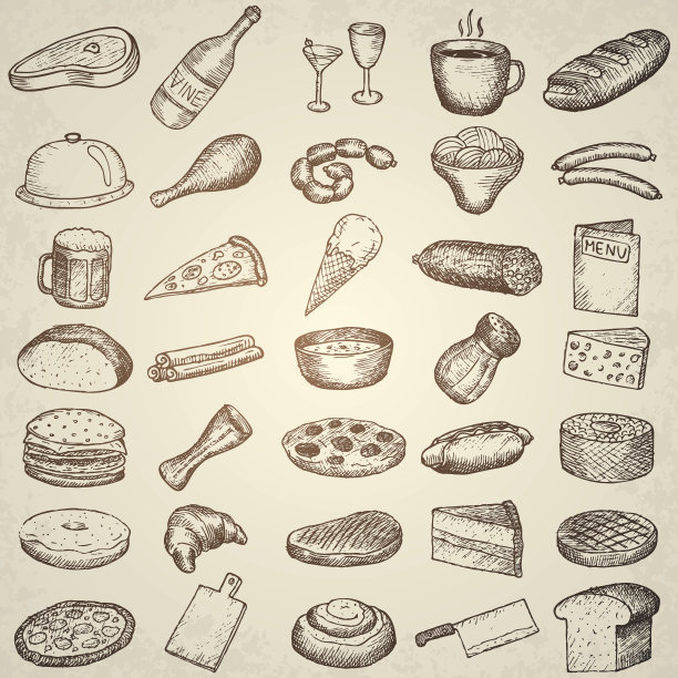 一套餐厅图标。图片下载