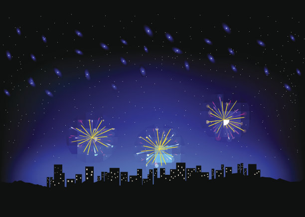 烟花在天空中的城市景观图片下载