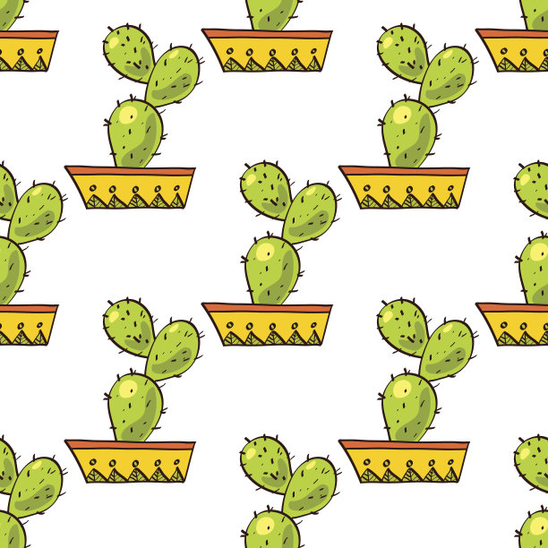无缝模式的仙人掌和多肉在花盆。图片下载