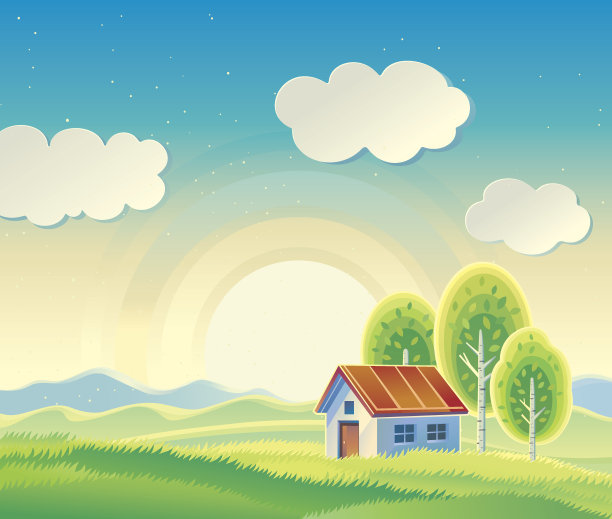 带有房屋的乡村景观。素材图片