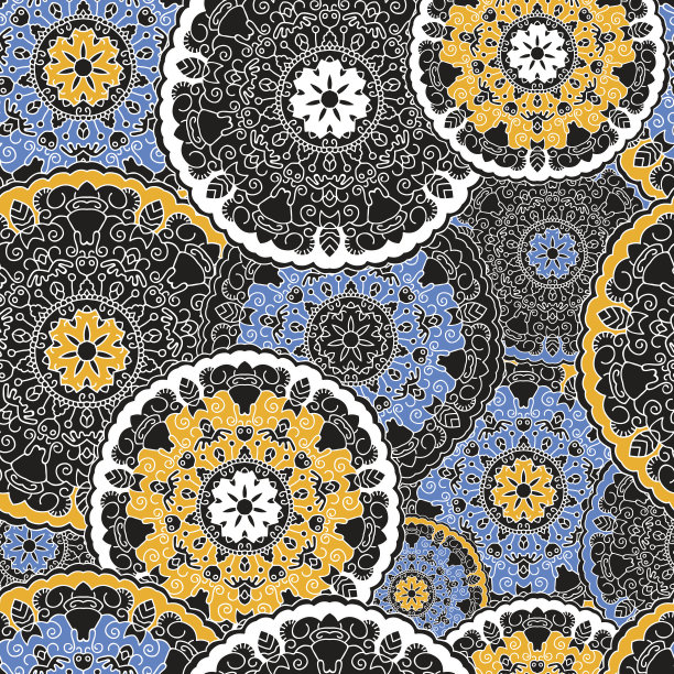 无缝背景与圆形对称曼荼罗。素材图片