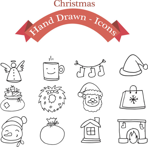 元素圣诞图标设置矢量艺术图片下载