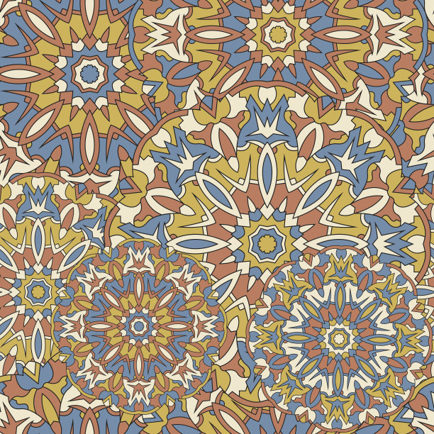 无缝背景与圆形对称曼荼罗。素材图片