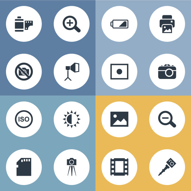 一组16个简单的摄影师图标。图片下载
