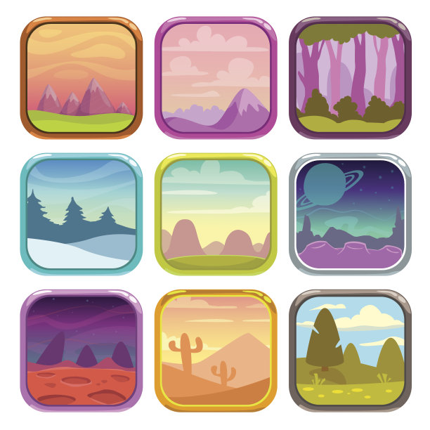 带有自然景观的圆形方形应用程序图标图片下载