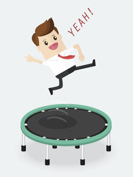 快乐的商人在蹦床上跳。娱乐和放松图片下载