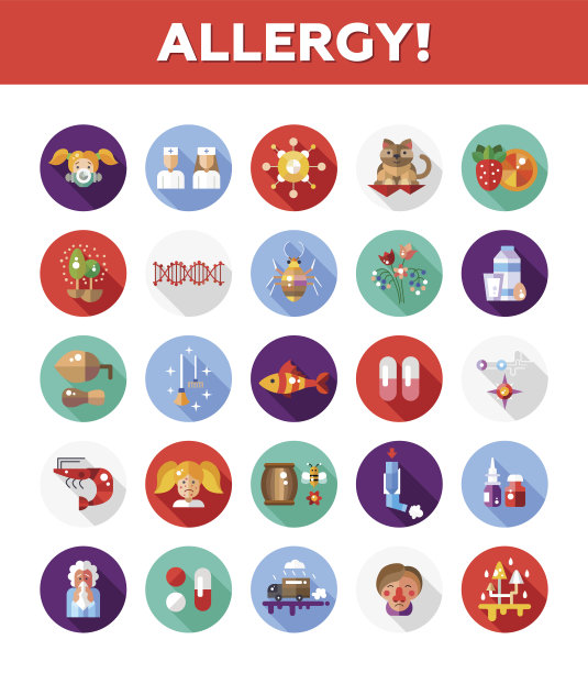一套平面设计的过敏和过敏原图标，信息图元素图片下载