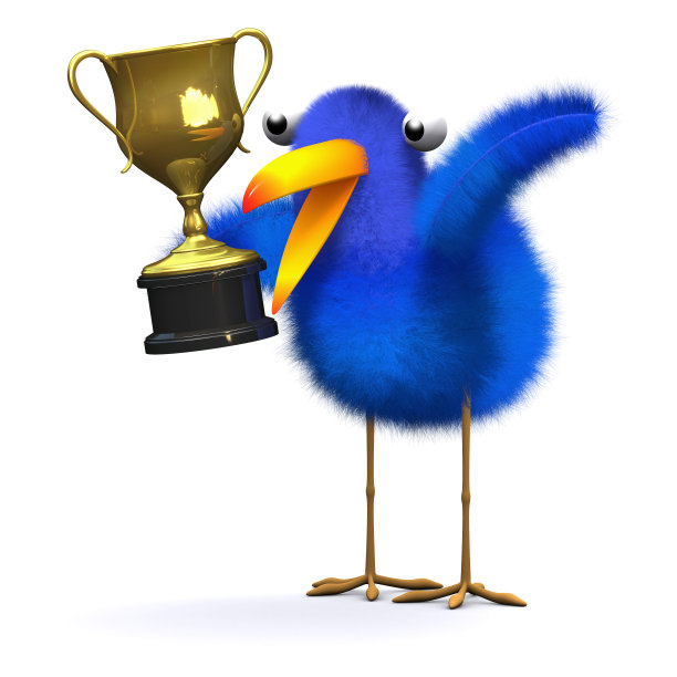 3d蓝鸟与黄金奖杯图片下载