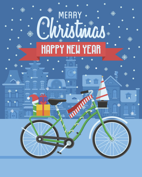 圣诞自行车贺卡图片下载