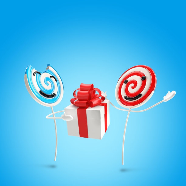 微笑糖果礼盒与红色蝴蝶结和丝带图片下载