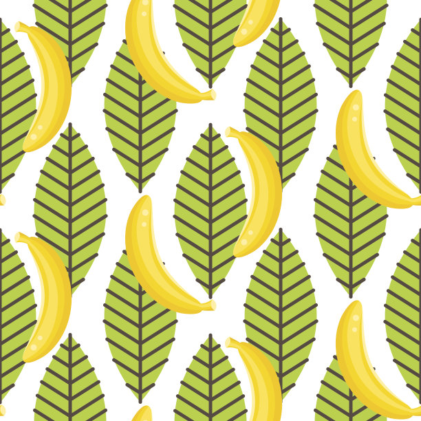 香蕉果实与叶子无缝图案。图片下载