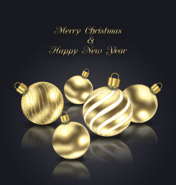 黑色背景下的圣诞金球图片下载