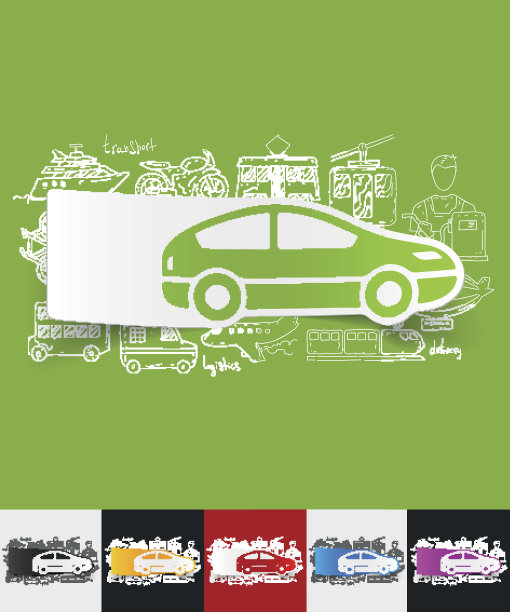 汽车纸贴纸与手绘元素图片下载