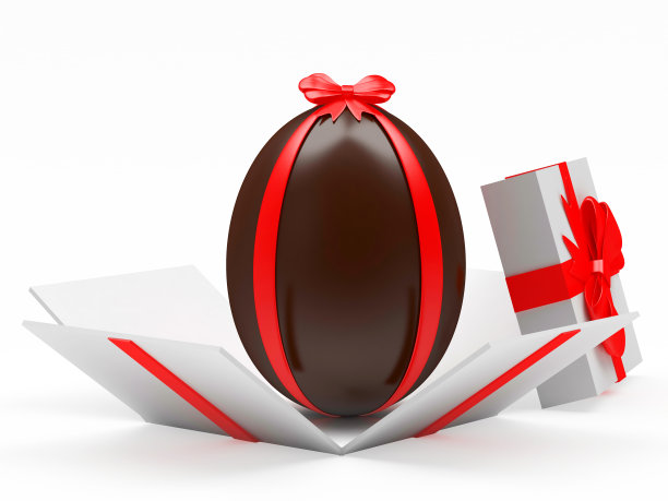 巧克力复活节彩蛋装在打开的礼品盒里图片下载
