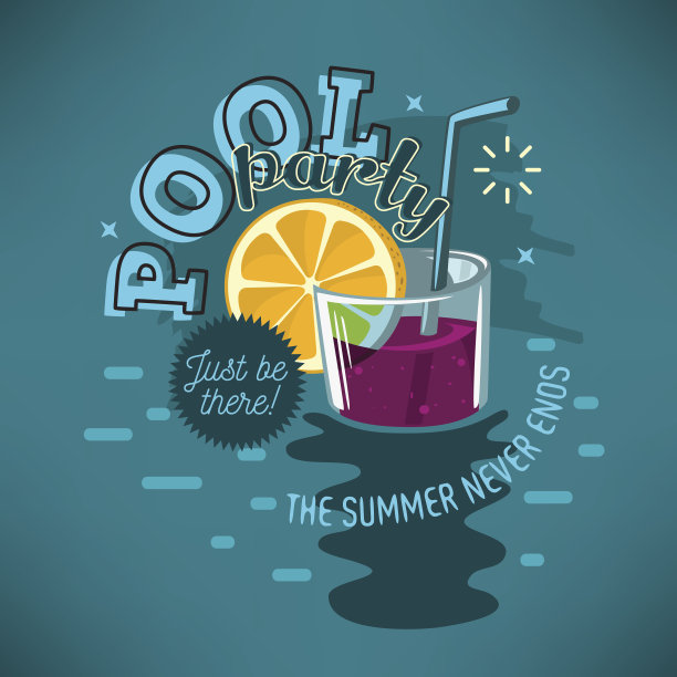 泳池派对海报设计与玻璃杯的鸡尾酒漂浮图片下载