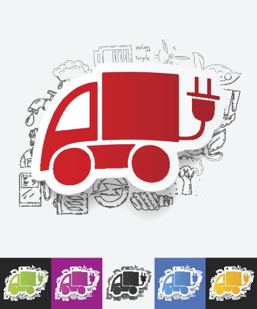 环保汽车纸贴纸与手绘元素素材图片