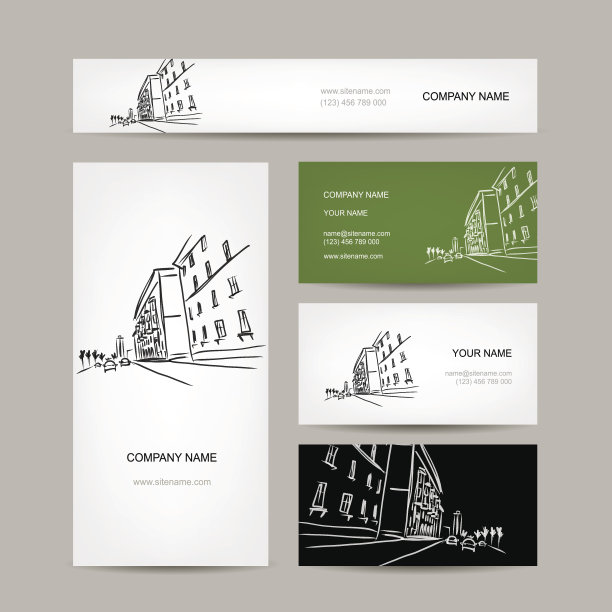 名片设计与城市景观草图图片下载