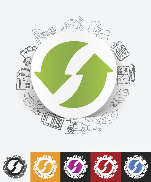 箭头回收纸贴纸与手绘元素图片下载