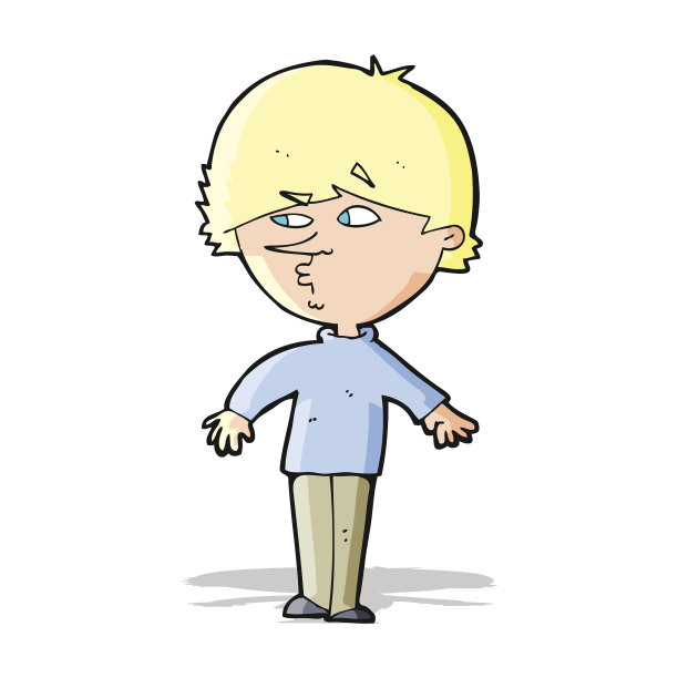 卡通人物：神情可疑的男子回头张望图片下载