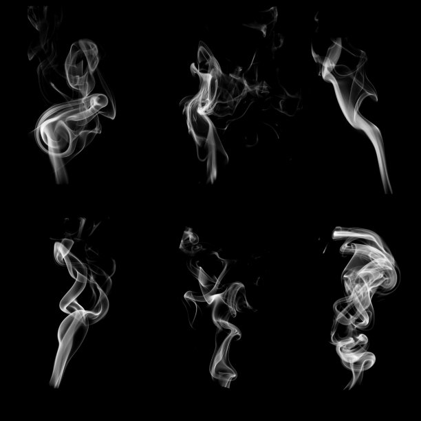 烟雾图案的收集孤立在黑色图片下载