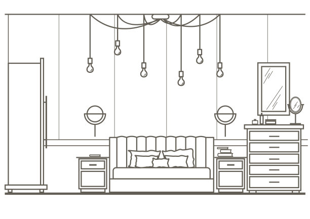 建筑草图室内现代卧室正面视图图片下载