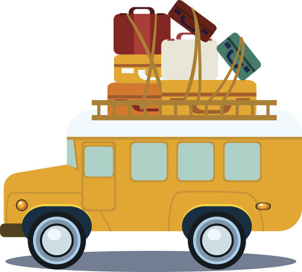巴士侧视图与堆行李矢量插图图片下载