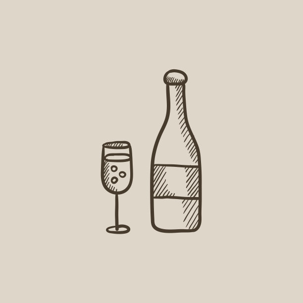香槟酒瓶和玻璃杯素描图标图片下载