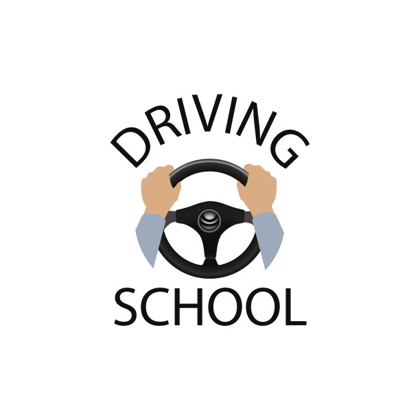 驾驶学校的迹象。潜水员标签。手握方向盘。图片下载
