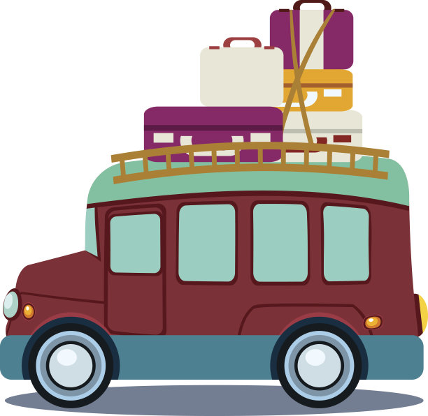巴士侧视图与堆行李矢量插图图片下载