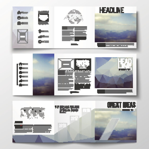 一套三折宣传册，方形设计模板。抽象的彩色的图片下载