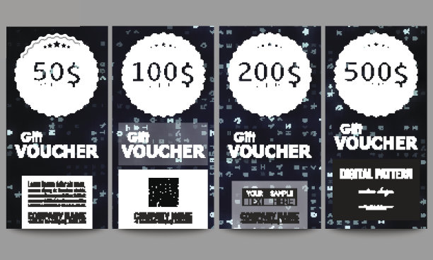 一套现代礼品券模板。虚拟现实，抽象技术图片下载