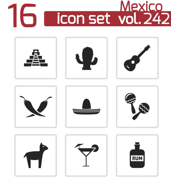 向量黑色墨西哥图标设置图片下载