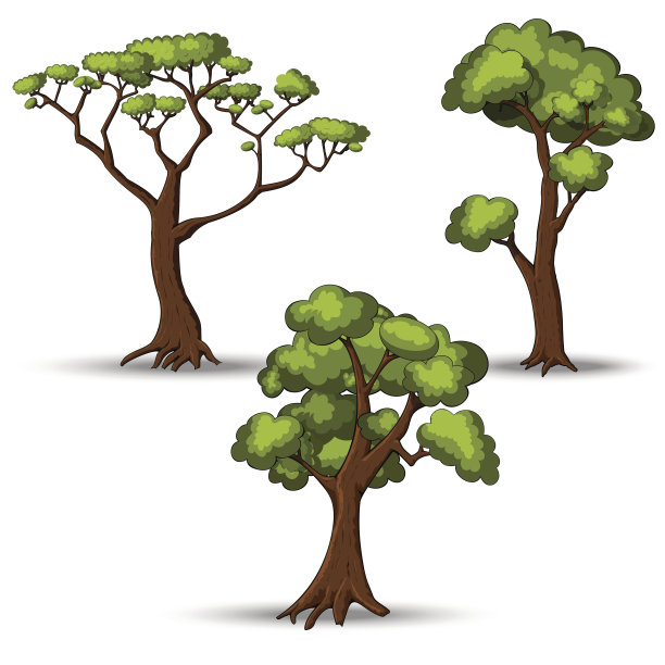 一组平面风格化的树木。天然矢量插图。图片下载