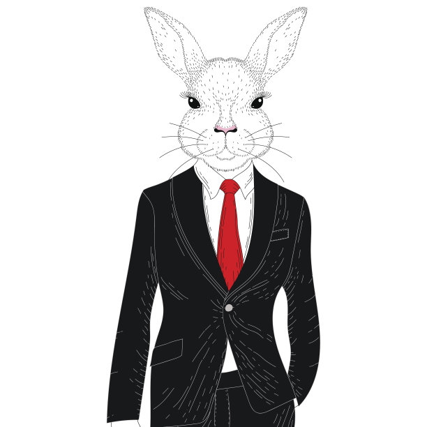 向量可爱的兔子男孩在优雅的经典西装和眼镜。图片下载